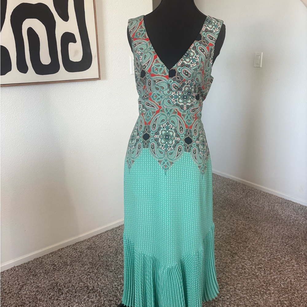 Anthropologie Maeve Aqua and Coral Paisley Maxi Dress Size 4